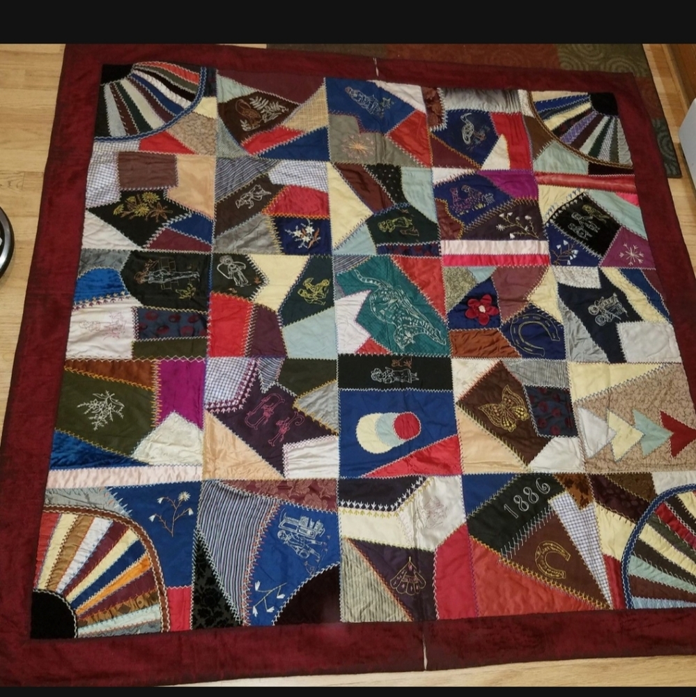 Beautiful antique crazy quilt 1886